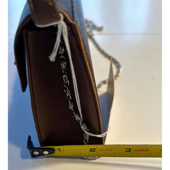 Women's Gp Prestige Purse Beaded Coffee Color Clutch Silver Chain Strap - Picture 10 of 12